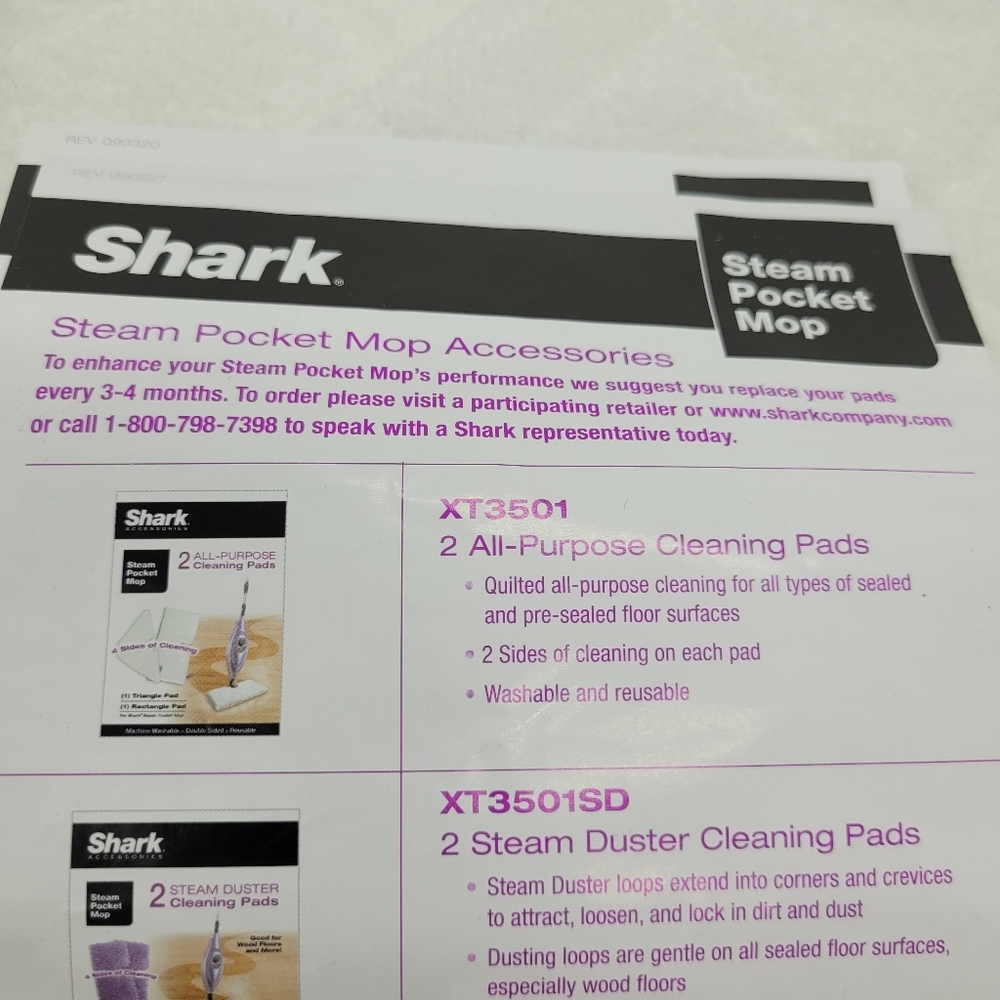 Shark Steam Pocket Mop Accessory Pads Style XT3501 All Purpose White - Picture 4 of 10